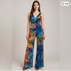 Pappagallo Blue and Orange Patterned Jumpsuit